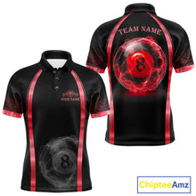 Load image into Gallery viewer, Black Red Thunder Lightning men's billiard polo shirt custom 8 ball pool team jersey, tournament billiards apparel