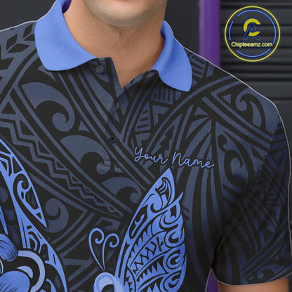 Black And Blue Tropical Tribal Pattern Butterfly Bowling Shirts For Men Custom Bowling Team Jerseys NYN4120