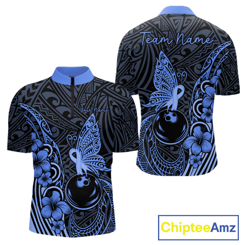 Black And Blue Tropical Tribal Pattern Butterfly Bowling Shirts For Men Custom Bowling Team Jerseys NYN4120