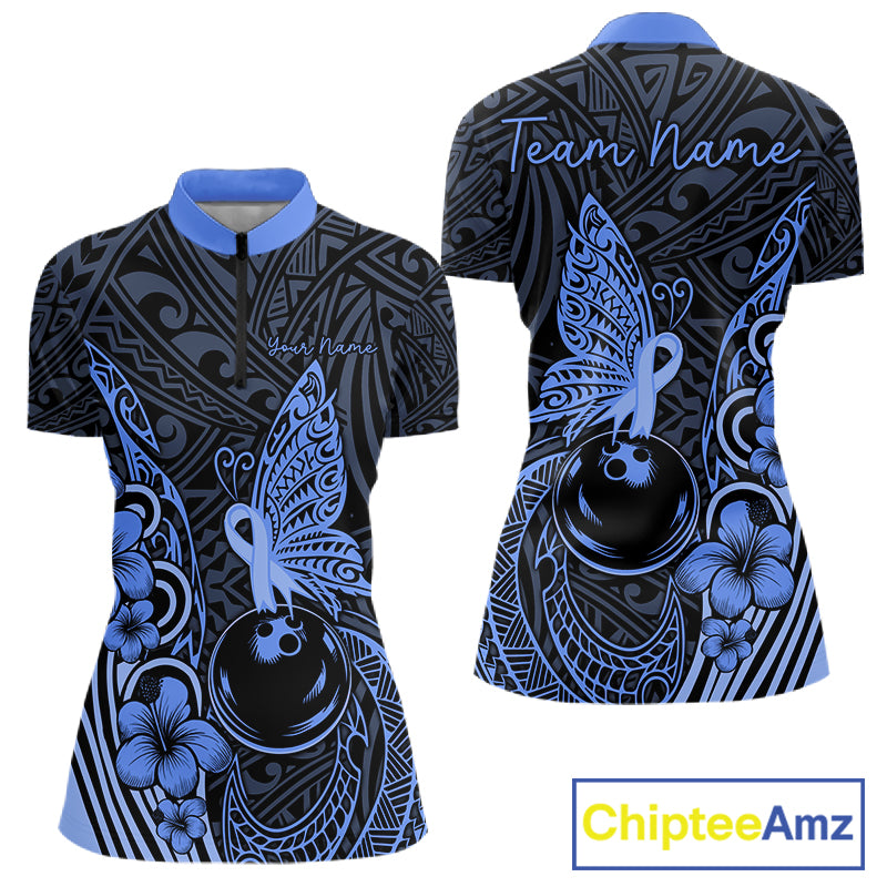 Black And Blue Tropical Tribal Pattern Butterfly Bowling Shirts For Women Custom Bowling Team Jerseys NYN4120