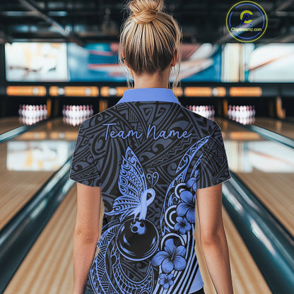 Black And Blue Tropical Tribal Pattern Butterfly Bowling Shirts For Women Custom Bowling Team Jerseys NYN4120