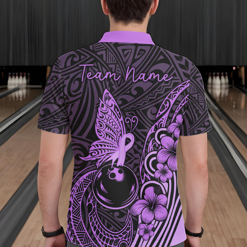 Black And Purple Tropical Tribal Pattern Butterfly Bowling Shirts For Men Custom Bowling Team Jerseys NYN4121