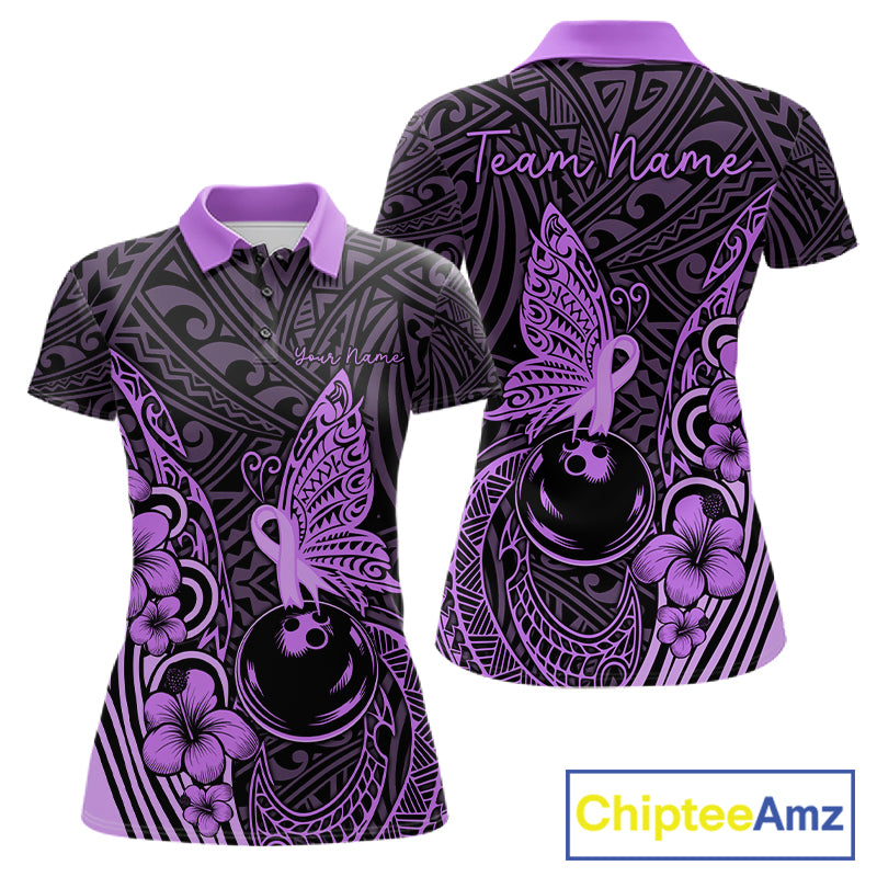 Black And Purple Tropical Tribal Pattern Butterfly Bowling Shirts For Women Custom Bowling Team Jerseys NYN4121