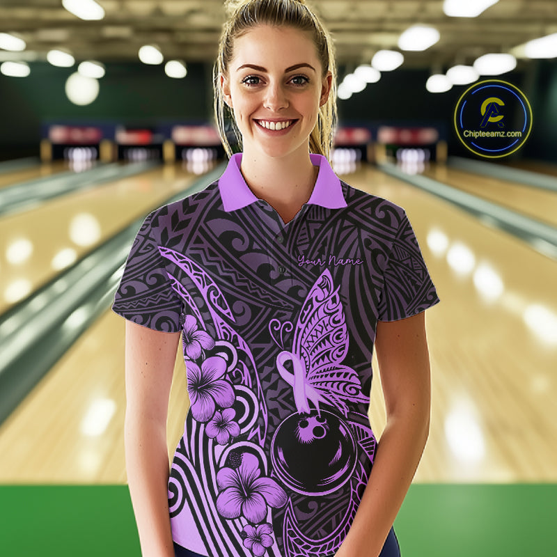 Black And Purple Tropical Tribal Pattern Butterfly Bowling Shirts For Women Custom Bowling Team Jerseys NYN4121