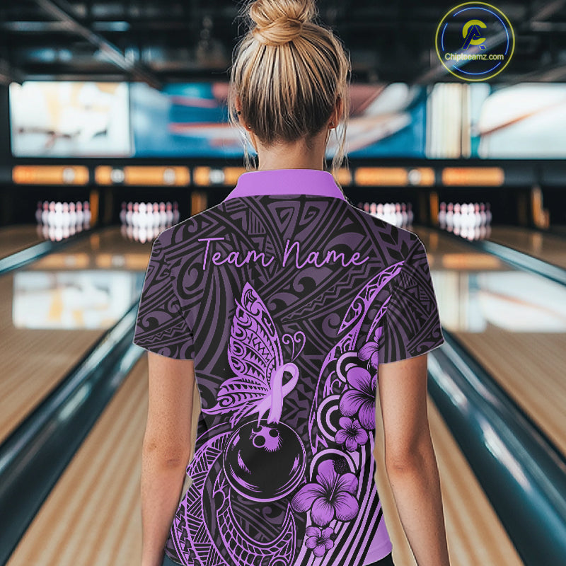 Black And Purple Tropical Tribal Pattern Butterfly Bowling Shirts For Women Custom Bowling Team Jerseys NYN4121