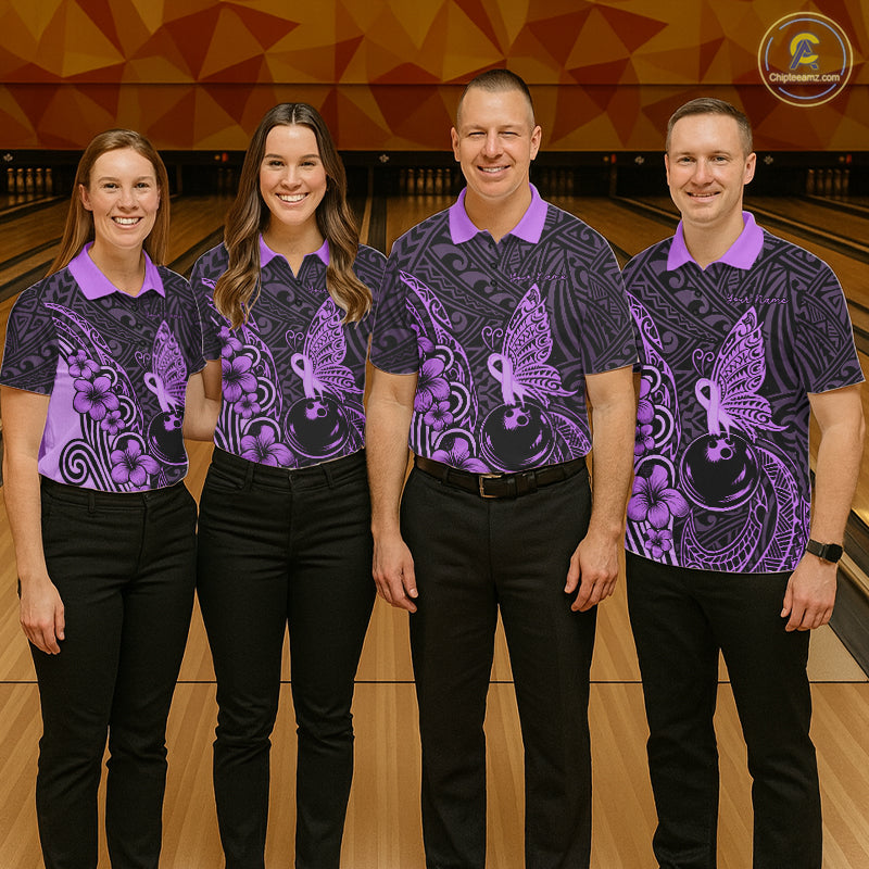 Black And Purple Tropical Tribal Pattern Butterfly Bowling Shirts For Men Custom Bowling Team Jerseys NYN4121