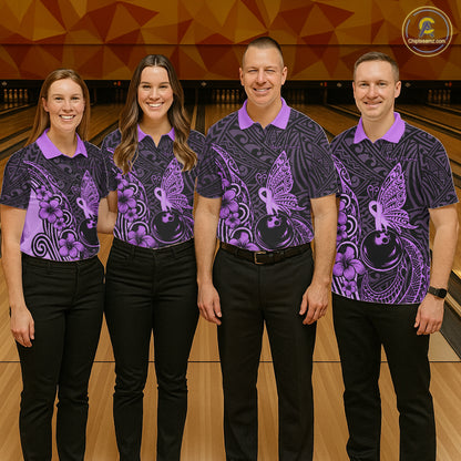 Black And Purple Tropical Tribal Pattern Butterfly Bowling Shirts For Men Custom Bowling Team Jerseys NYN4121