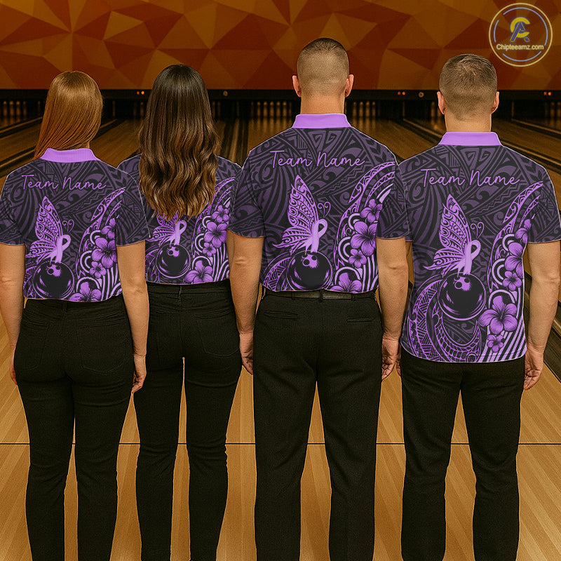 Black And Purple Tropical Tribal Pattern Butterfly Bowling Shirts For Men Custom Bowling Team Jerseys NYN4121