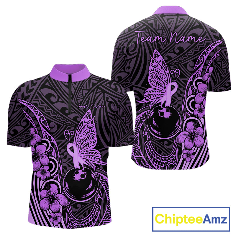Black And Purple Tropical Tribal Pattern Butterfly Bowling Shirts For Men Custom Bowling Team Jerseys NYN4121