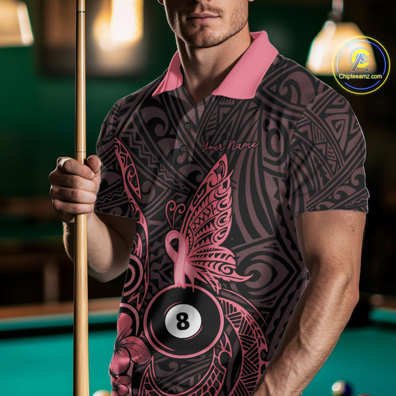 Black And Pink Tribal Butterfly 8 Ball Billiard Shirts For Men Custom Billiard Team Jersey NYN4122