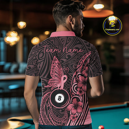 Black And Pink Tribal Butterfly 8 Ball Billiard Shirts For Men Custom Billiard Team Jersey NYN4122