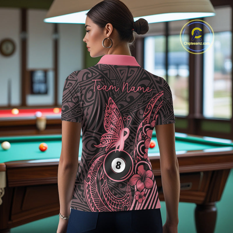 Black And Pink Tribal Butterfly 8 Ball Billiard Shirts For Women Custom Billiard Team Jersey NYN4122