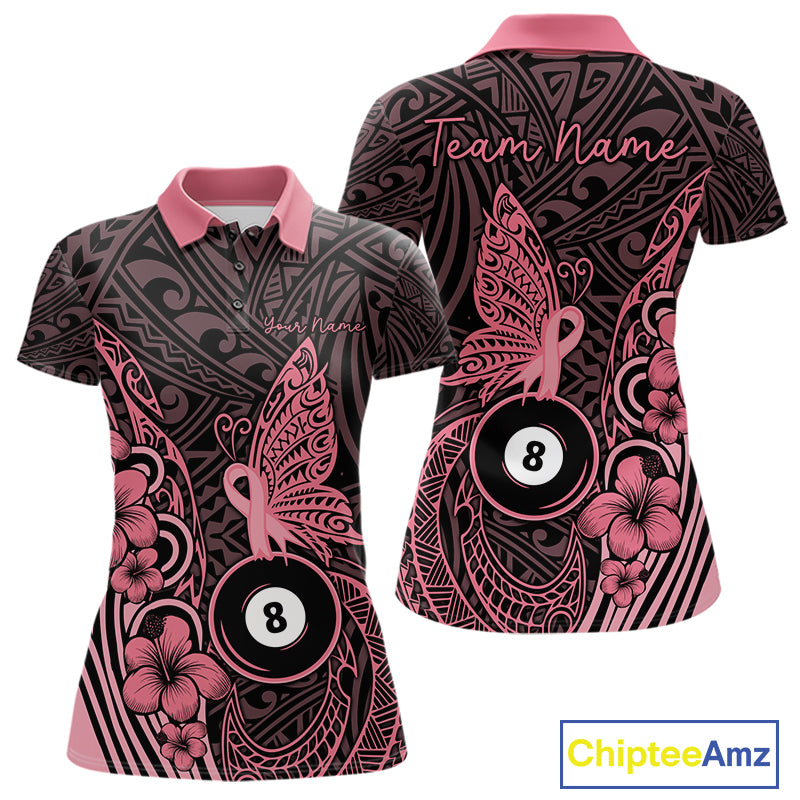 Black And Pink Tribal Butterfly 8 Ball Billiard Shirts For Women Custom Billiard Team Jersey NYN4122