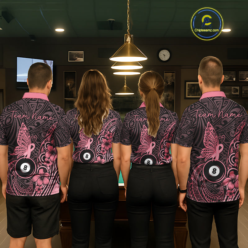 Black And Pink Tribal Butterfly 8 Ball Billiard Shirts For Men Custom Billiard Team Jersey NYN4122