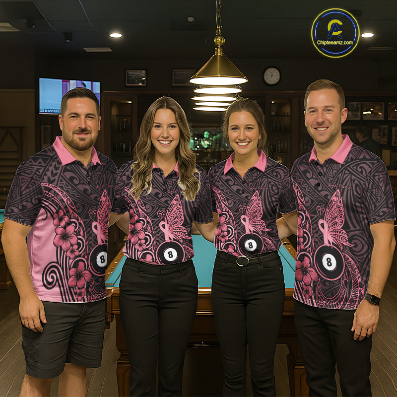 Black And Pink Tribal Butterfly 8 Ball Billiard Shirts For Men Custom Billiard Team Jersey NYN4122