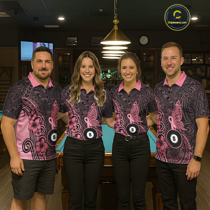 Black And Pink Tribal Butterfly 8 Ball Billiard Shirts For Men Custom Billiard Team Jersey NYN4122