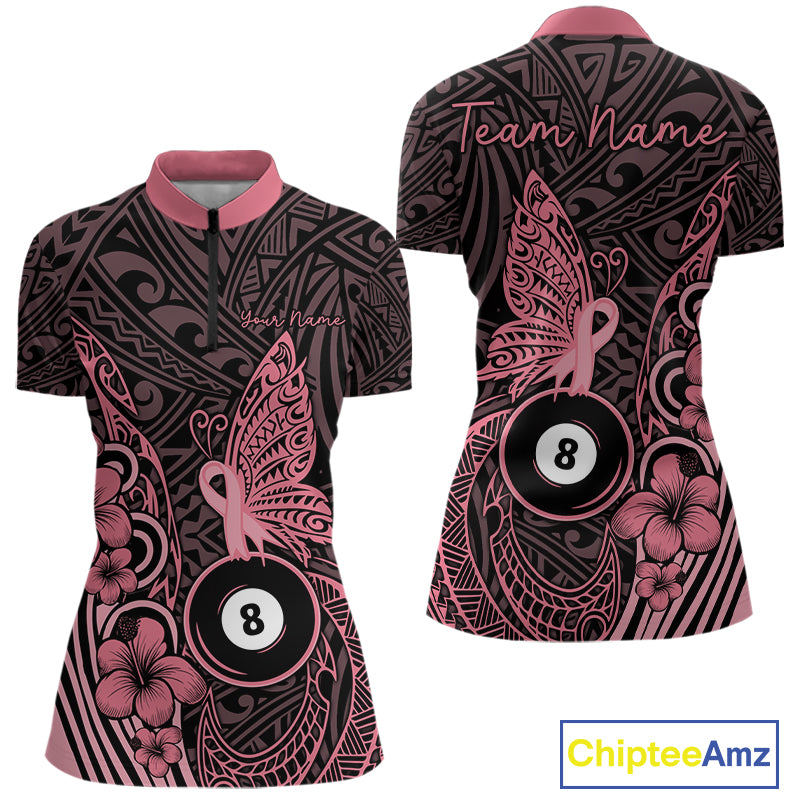 Black And Pink Tribal Butterfly 8 Ball Billiard Shirts For Women Custom Billiard Team Jersey NYN4122