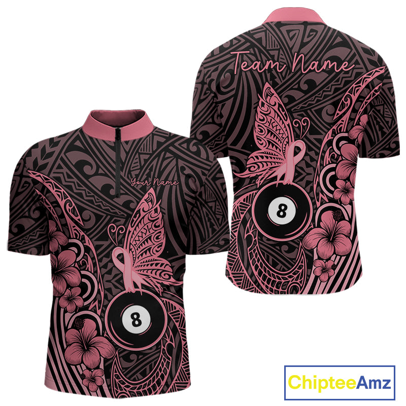 Black And Pink Tribal Butterfly 8 Ball Billiard Shirts For Men Custom Billiard Team Jersey NYN4122
