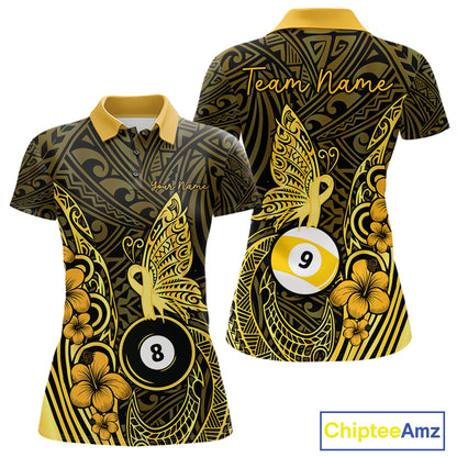 Black And Yellow Tribal Butterfly 8 Ball & 9 Ball Billiard Shirts For Women Custom Billiard Team Jersey NYN4123