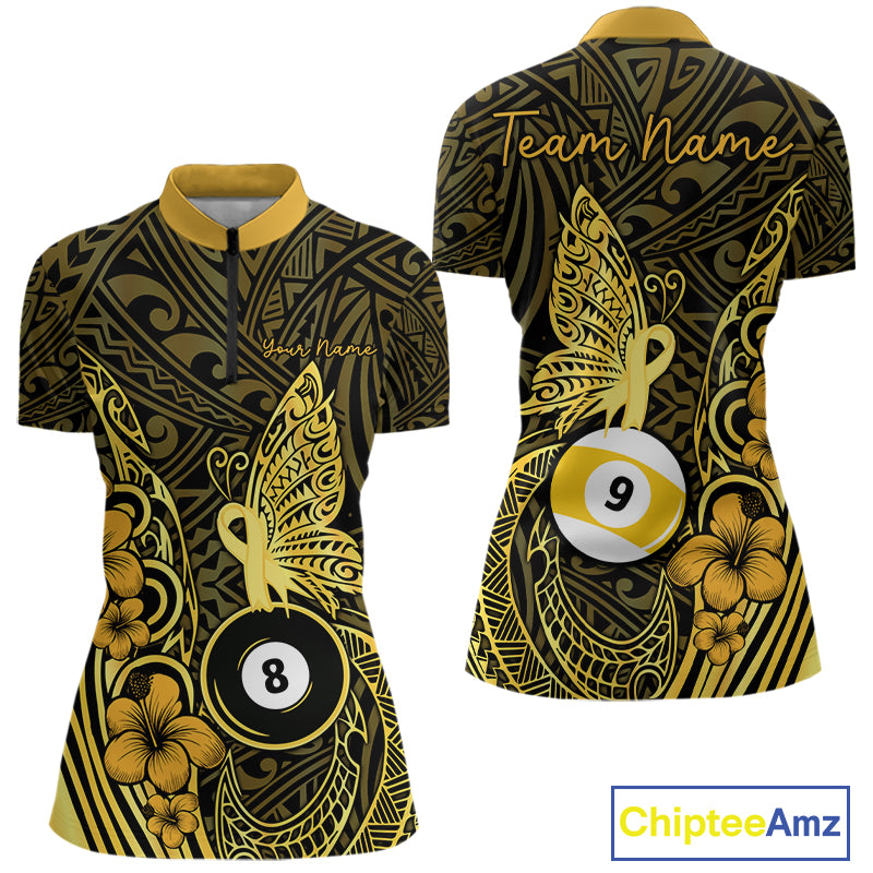 Black And Yellow Tribal Butterfly 8 Ball & 9 Ball Billiard Shirts For Women Custom Billiard Team Jersey NYN4123
