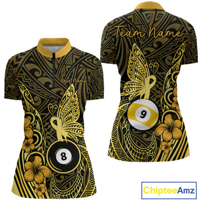 Black And Yellow Tribal Butterfly 8 Ball & 9 Ball Billiard Shirts For Women Custom Billiard Team Jersey NYN4123