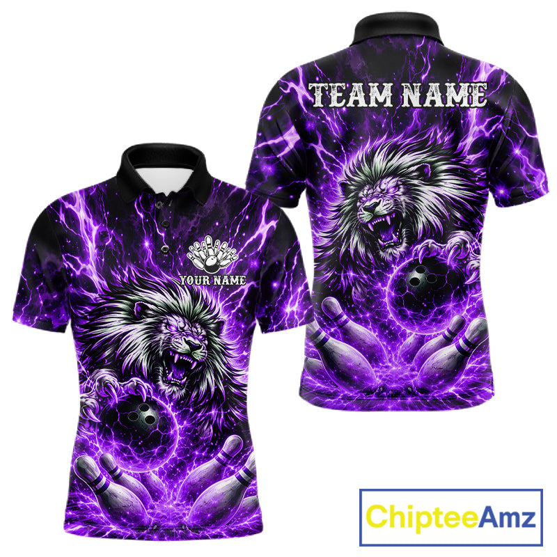 Purple Lightning Thunder Angry Lion Bowling Polo 1/4 Zip Shirt For Men Custom Lion Bowling Team Jersey NYN4132