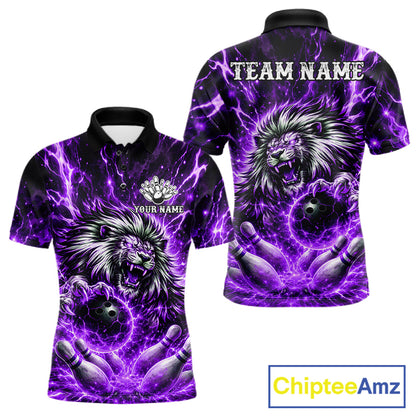 Purple Lightning Thunder Angry Lion Bowling Polo 1/4 Zip Shirt For Men Custom Lion Bowling Team Jersey NYN4132