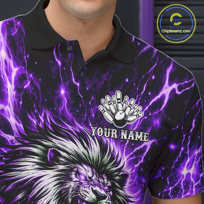 Purple Lightning Thunder Angry Lion Bowling Polo 1/4 Zip Shirt For Men Custom Lion Bowling Team Jersey NYN4132