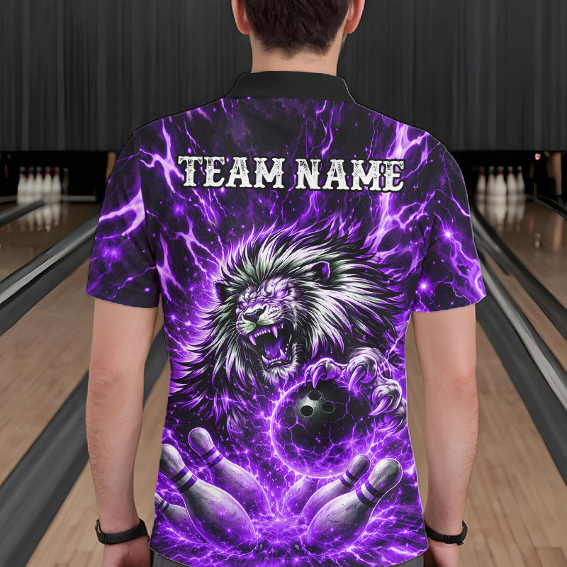 Purple Lightning Thunder Angry Lion Bowling Polo 1/4 Zip Shirt For Men Custom Lion Bowling Team Jersey NYN4132