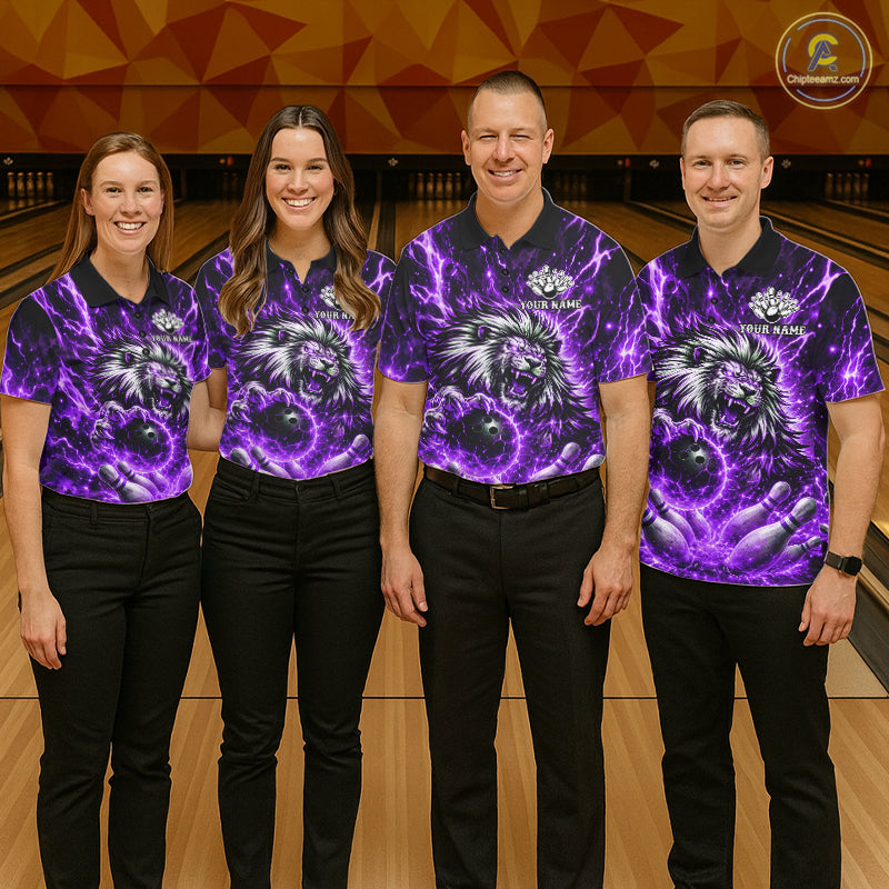 Purple Lightning Thunder Angry Lion Bowling Polo 1/4 Zip Shirt For Women Custom Lion Bowling Team Jersey NYN4132