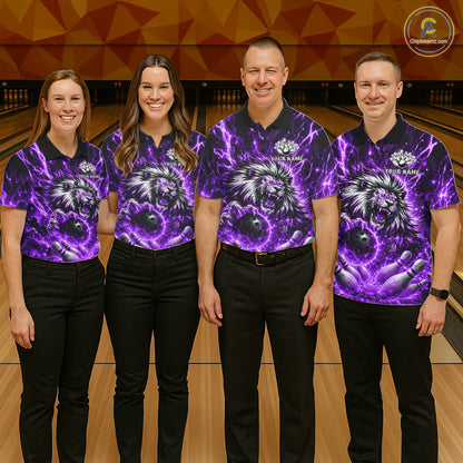 Purple Lightning Thunder Angry Lion Bowling Polo 1/4 Zip Shirt For Women Custom Lion Bowling Team Jersey NYN4132