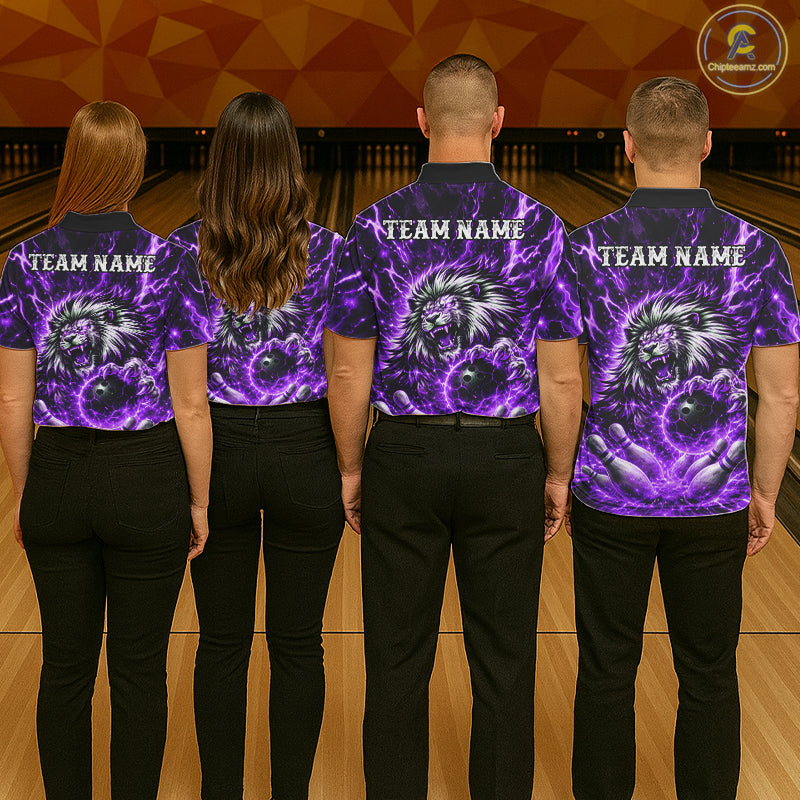 Purple Lightning Thunder Angry Lion Bowling Polo 1/4 Zip Shirt For Women Custom Lion Bowling Team Jersey NYN4132