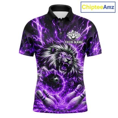 Purple Lightning Thunder Angry Lion Bowling Polo 1/4 Zip Shirt For Men Custom Lion Bowling Team Jersey NYN4132