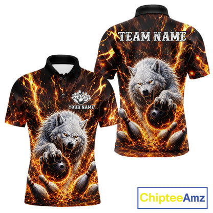 Gold Lightning Thunder Angry Wolf Bowling Polo 1/4 Zip Shirt For Men Custom Wolf Bowling Team Jersey NYN4133