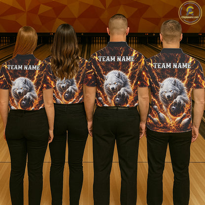 Gold Lightning Thunder Angry Wolf Bowling Polo 1/4 Zip Shirt For Men Custom Wolf Bowling Team Jersey NYN4133