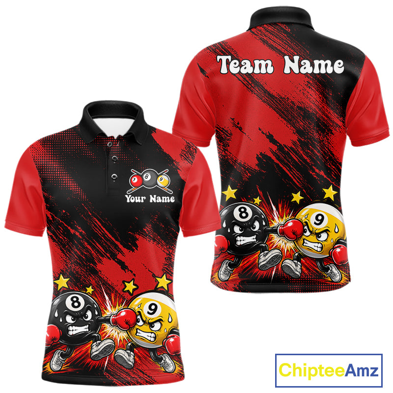 Funny Boxing Strike Billiard 8 Ball & 9 Ball Pool Shirts For Men Custom Billiard Team Jersey | Red NYN4134