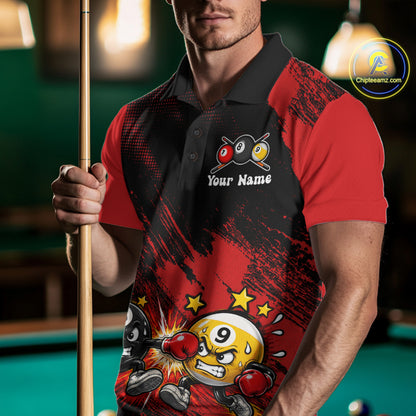 Funny Boxing Strike Billiard 8 Ball & 9 Ball Pool Shirts For Men Custom Billiard Team Jersey | Red NYN4134