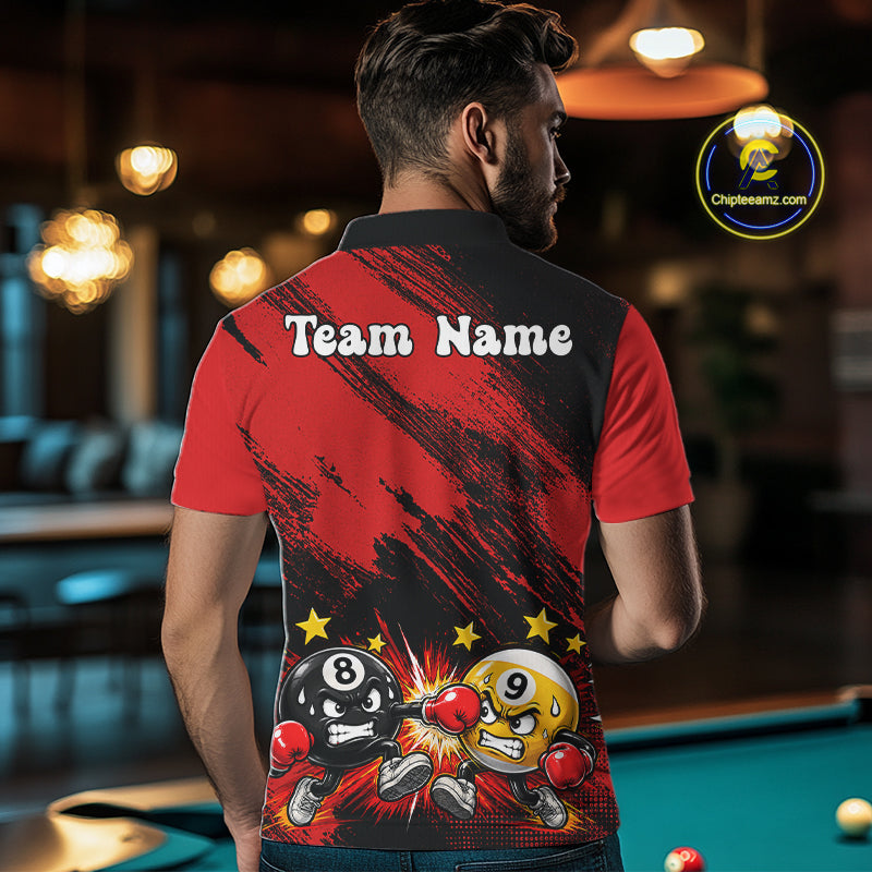 Funny Boxing Strike Billiard 8 Ball & 9 Ball Pool Shirts For Men Custom Billiard Team Jersey | Red NYN4134