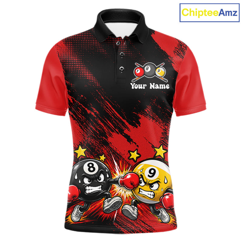 Funny Boxing Strike Billiard 8 Ball & 9 Ball Pool Shirts For Men Custom Billiard Team Jersey | Red NYN4134
