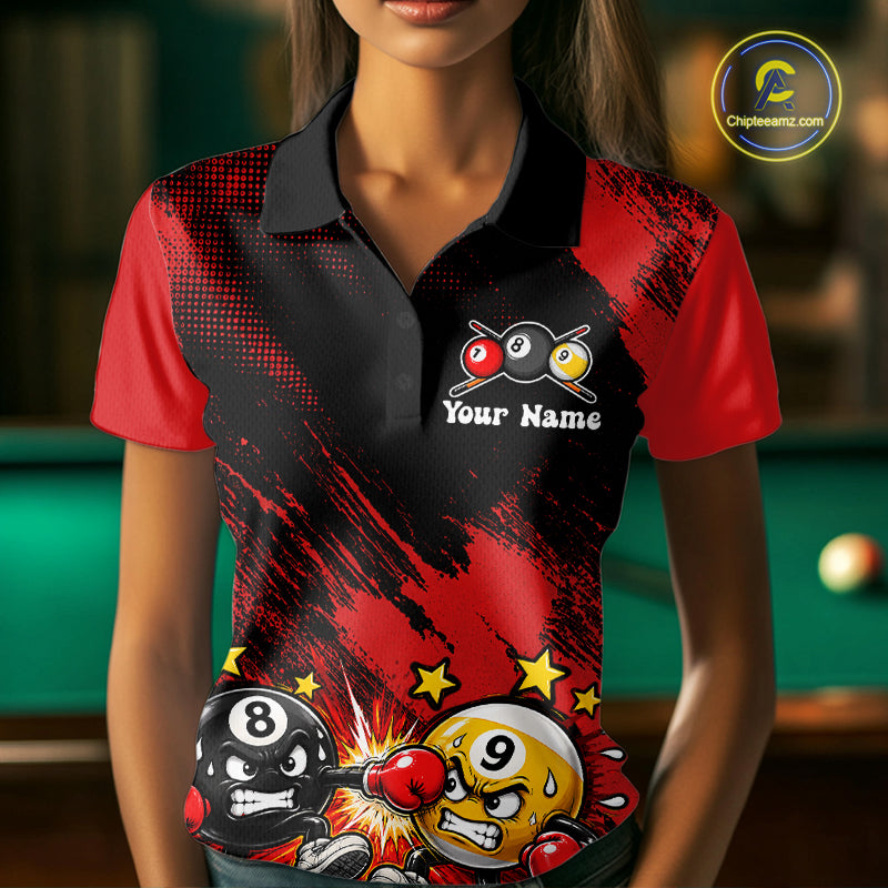 Funny Strike Billiard 8 Ball & 9 Ball Pool Shirts For Women Custom Billiard Team Jersey | Red NYN4134