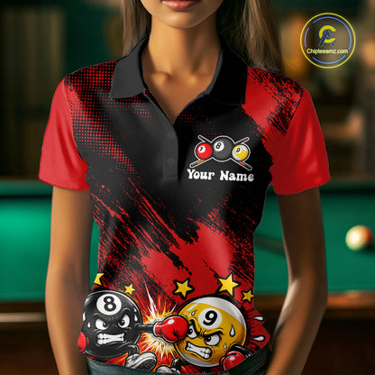 Funny Strike Billiard 8 Ball & 9 Ball Pool Shirts For Women Custom Billiard Team Jersey | Red NYN4134
