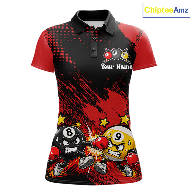 Funny Strike Billiard 8 Ball & 9 Ball Pool Shirts For Women Custom Billiard Team Jersey | Red NYN4134