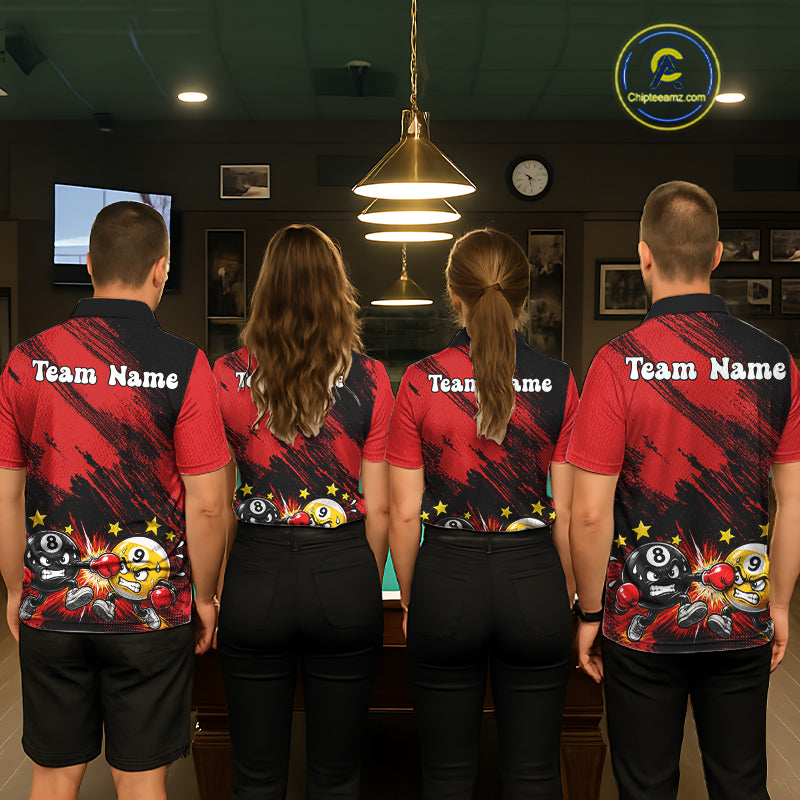 Funny Strike Billiard 8 Ball & 9 Ball Pool Shirts For Women Custom Billiard Team Jersey | Red NYN4134