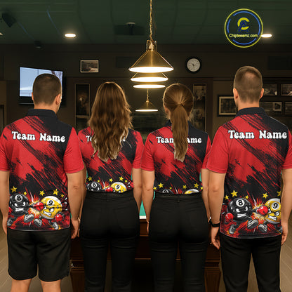 Funny Strike Billiard 8 Ball & 9 Ball Pool Shirts For Women Custom Billiard Team Jersey | Red NYN4134