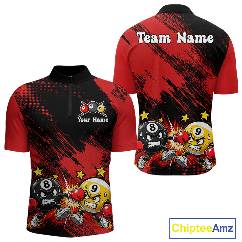 Funny Boxing Strike Billiard 8 Ball & 9 Ball Pool Shirts For Men Custom Billiard Team Jersey | Red NYN4134