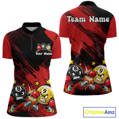 Funny Strike Billiard 8 Ball & 9 Ball Pool Shirts For Women Custom Billiard Team Jersey | Red NYN4134