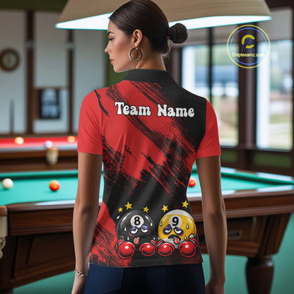 Custom Billiard Shirt For Women Personalized Boxing 8 Ball & 9 Ball Funny Billiard Team Polo Quarter-Zip NYN4136