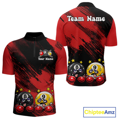 Custom Billiard Shirt For Men Personalized Boxing 8 Ball & 9 Ball Funny Billiard Team Polo Quarter-Zip NYN4136