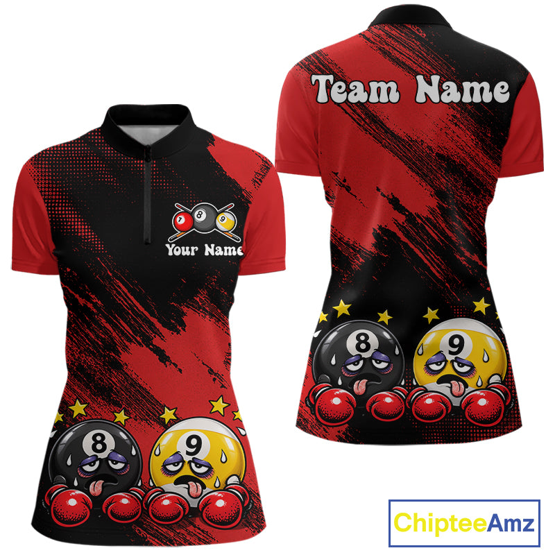 Custom Billiard Shirt For Women Personalized Boxing 8 Ball & 9 Ball Funny Billiard Team Polo Quarter-Zip NYN4136