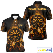 Load image into Gallery viewer, Custom Skeleton Yellow Flames Dartboard Dart Men Polo Jerseys Lightning Dart Team Shirt NYN1694